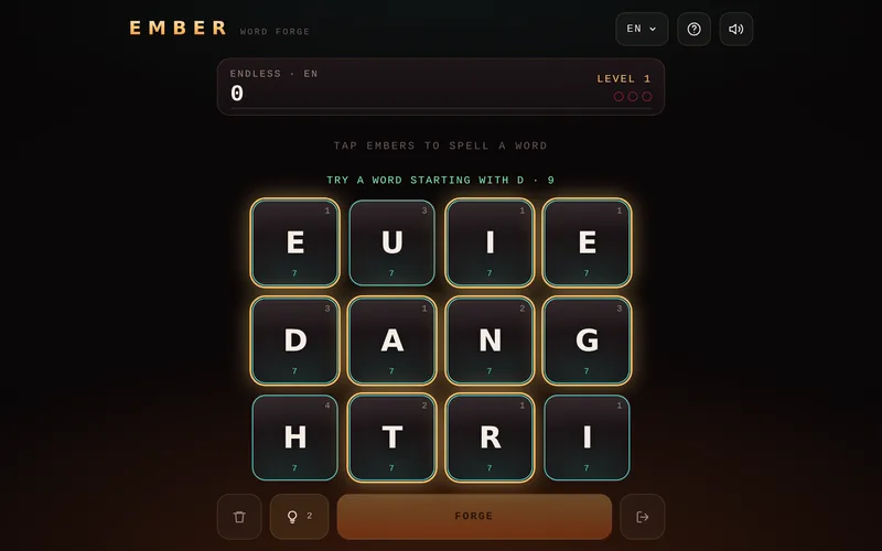 Ember Word Forge — Spell words before the embers die