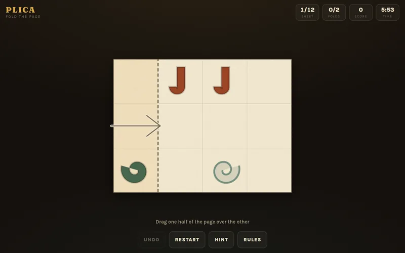 PLICA — Fold the page until every seal meets its reflection