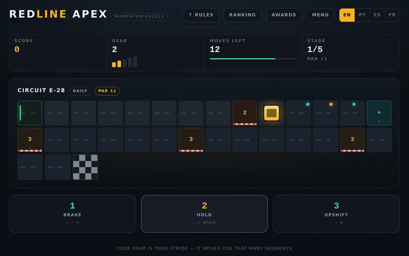 Redline Apex — A braking-distance puzzle on a race track